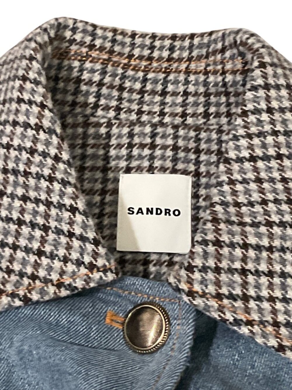 Sandro Light Blue Denim Jacket With Contrast Collar Womens Jean Coat - Picture 12 of 16